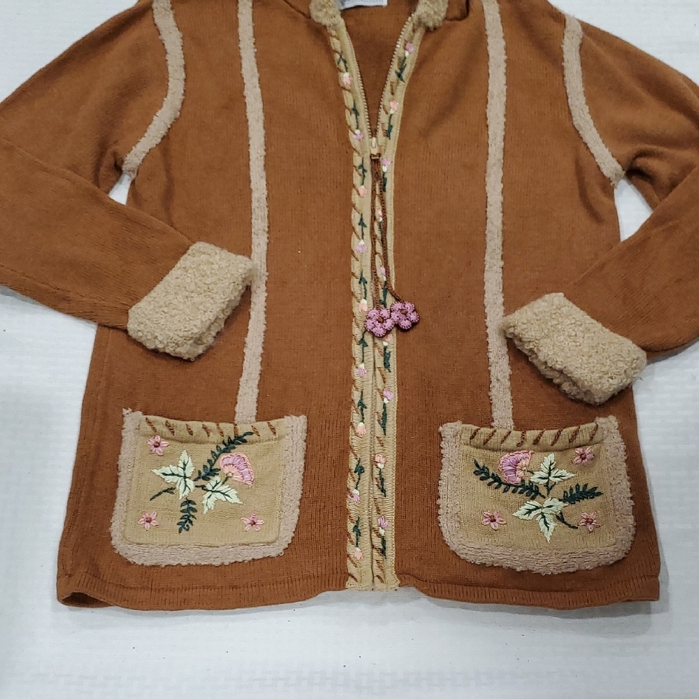 Vtg Storybook Knits Tan Teddy Jacket sweater with zipper and hoody. - Picture 17 of 17